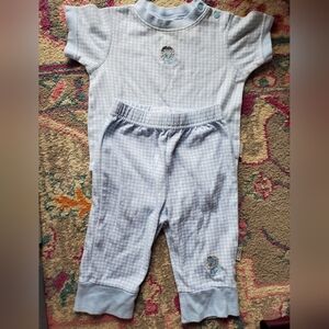 Vintage McBaby 2 piece outfit, blue and white checkers lion embroidery 3-6 month